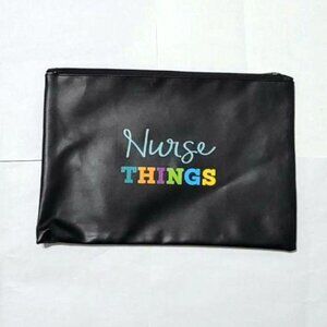 Black Zippered Pouch With Colorful Embroidered “Nurse THINGS” Text
